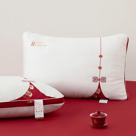 自然醒玫瑰同心婚庆枕高端全棉刺绣枕头莱赛尔结婚枕芯一对护颈椎专用整头陪嫁枕XK 商品图2
