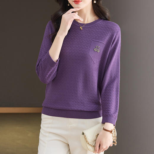 CC-LL-1637圆领七分袖t恤女士2025早春秋新款洋气宽松针织衫冰丝大码上衣T 商品图2