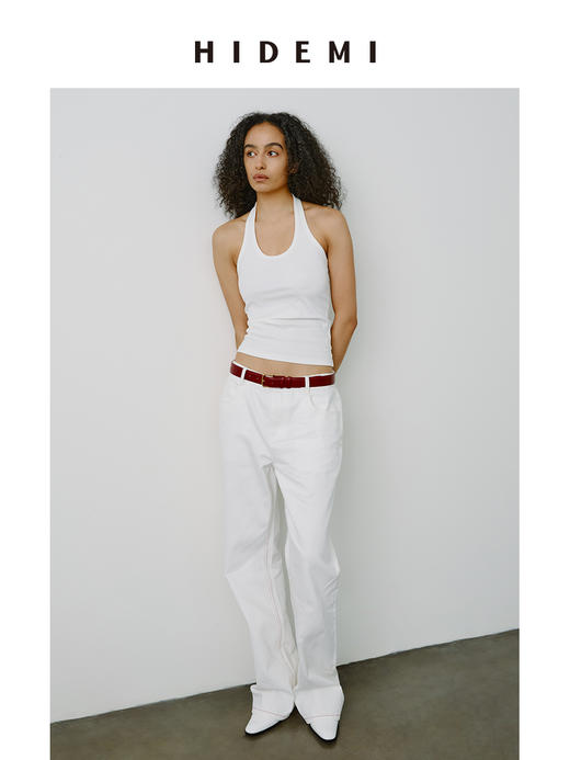 HIDEMI 甄选自然棉超弹坑条螺纹显瘦挂脖式基础款百搭背心 自然白/复古摩卡/奶茶米/高级灰 商品图7