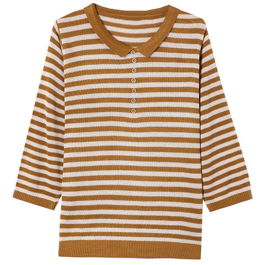 CC-LL-1638七分袖冰丝针织衫女士2025春秋新款洋气条纹t恤宽松大码上衣服T 商品图4