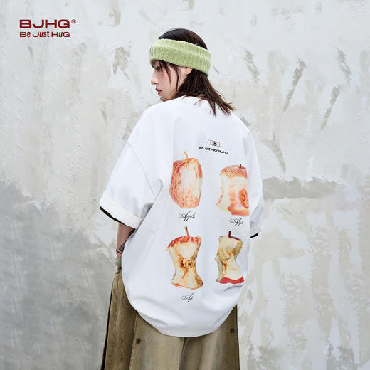 BJHG不计后果 趣味啃苹果短袖t恤男女款夏宽松印花设计感纯棉半袖 商品图1