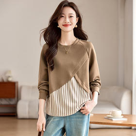 CC-XFY2522春秋新款休闲设计感衬衫拼接假两件长袖卫衣T恤女打底衫上衣