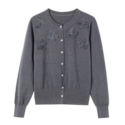 CC-27-2523通勤设计感圆领钉珠花朵小香风外套女2025开春新款小个子短款上衣 商品图4