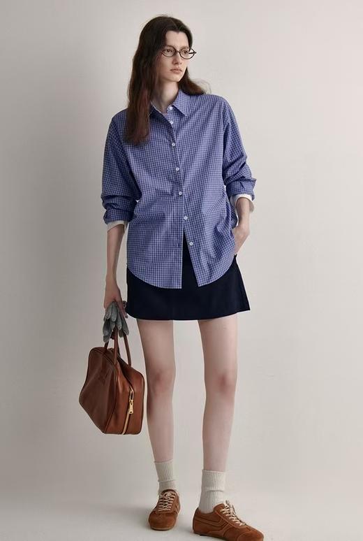 miu家精细小格子精梳棉小白扣文雅百搭衬衫 商品图10