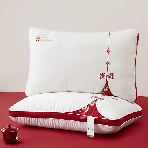 自然醒玫瑰同心婚庆枕高端全棉刺绣枕头莱赛尔结婚枕芯一对护颈椎专用整头陪嫁枕XK 商品图1