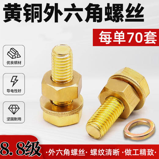 【70只】黄铜外六角螺丝黄铜螺栓螺杆铜制螺丝钉3/4公分各35套 商品图0