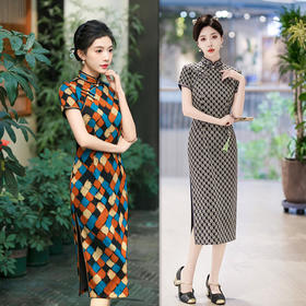 GX老上海复古国风针织提花旗袍2025春新款中长款单层旗袍