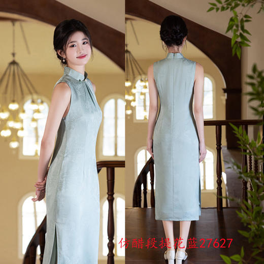 GX时尚改良新中式长款无袖少女款提花旗袍2025春夏新款日常可穿旗袍 商品图1