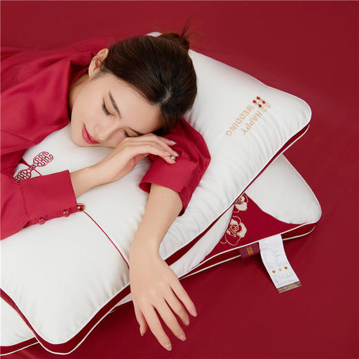 自然醒玫瑰同心婚庆枕高端全棉刺绣枕头莱赛尔结婚枕芯一对护颈椎专用整头陪嫁枕XK 商品图11