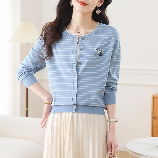 CC-27-2527女士2025年春季新款圆领条纹针织开衫女宽松显瘦毛衣外套上衣气质 商品图1