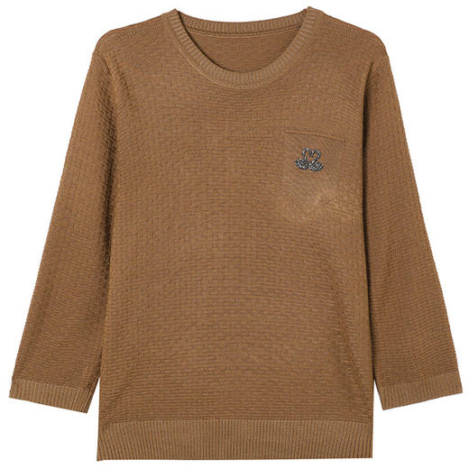 CC-LL-1637圆领七分袖t恤女士2025早春秋新款洋气宽松针织衫冰丝大码上衣T 商品图4