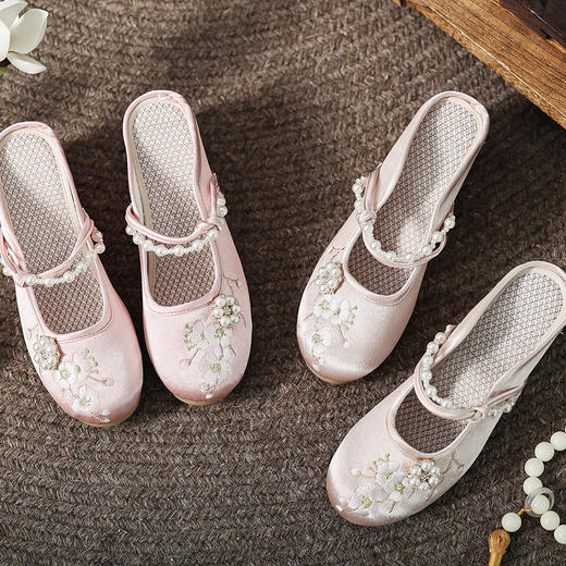 春夏款居家外穿厚底新中式绣花素色拖鞋XQ玉环 商品图1