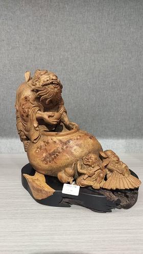 钟馗醉酒竹根雕20*19cm