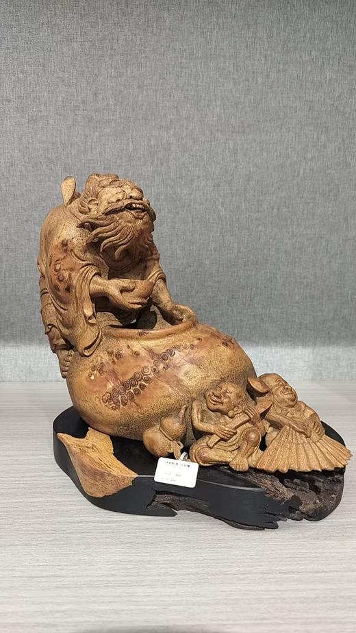 钟馗醉酒竹根雕20*19cm 商品图0