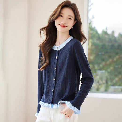 衬衫拼接假两件针织开衫外套，宽松短款休闲上衣外搭CC-XFY2526 商品图0