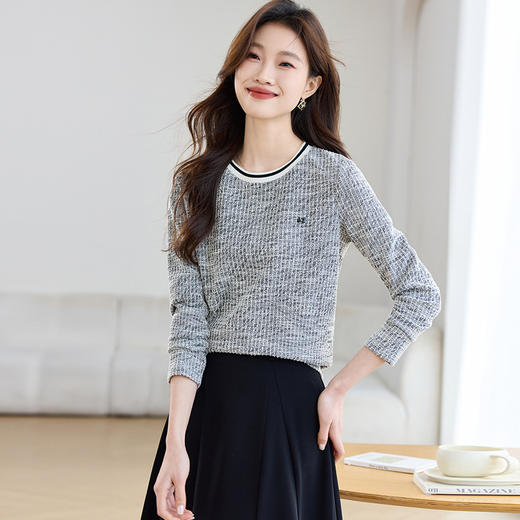 CC-ML-2558小香风针织t恤女长袖2025年春季新款百搭内搭打底衫春秋短款上衣 商品图1