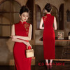 GX红色长款定位绣花无袖旗袍2025春新款时尚改良新中式日常可穿旗袍 商品缩略图2