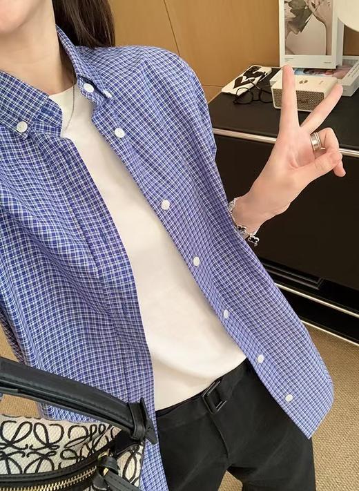 miu家精细小格子精梳棉小白扣文雅百搭衬衫 商品图14