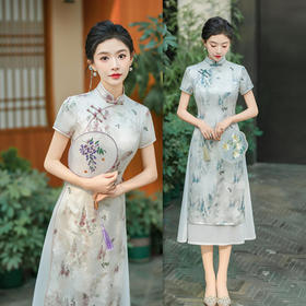 GX复古民族风长款奥黛旗袍裙2025春新款宽松时尚新中式日常可穿旗袍