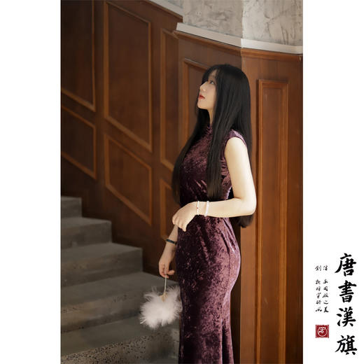 【极夜紫光】钻石绒丝绒旗袍弹力包身鱼尾裙改良新中式国风性感旗袍独家设计款 商品图1