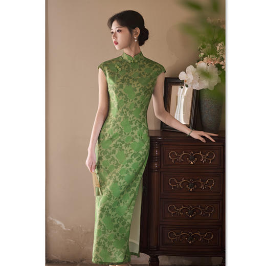 GX长款绿色无袖旗袍2025春夏新款复古国风年轻款送考妈妈日常旗袍裙 商品图0