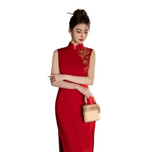 GX红色长款定位绣花无袖旗袍2025春新款时尚改良新中式日常可穿旗袍 商品图4
