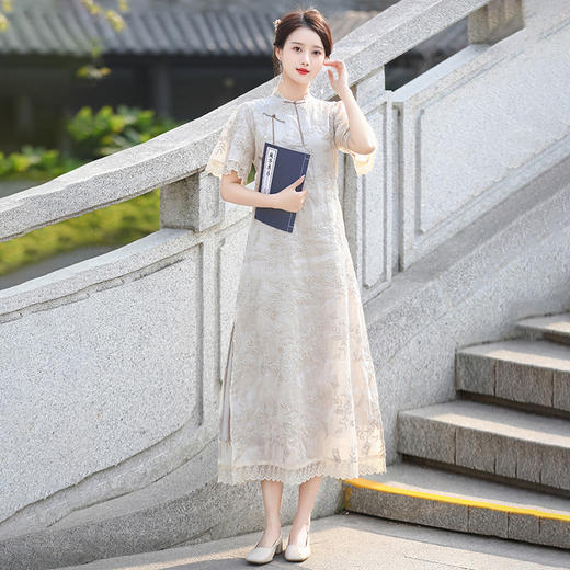 WY25222025新款新中式文艺国风少女复古刺绣改良旗袍连衣裙东南亚 商品图2