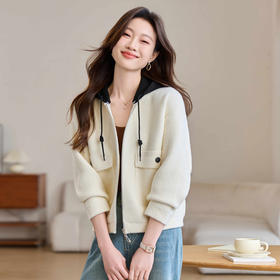 CC-XFY-2506小个子短外套女2025秋新款开衫可拆卸帽休闲珍珠绒棒球服上衣春秋