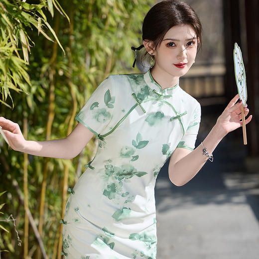 中式长款双层改良旗袍2025春夏新款年轻款女复古修身显瘦气质日常旗袍MLS7161 商品图3