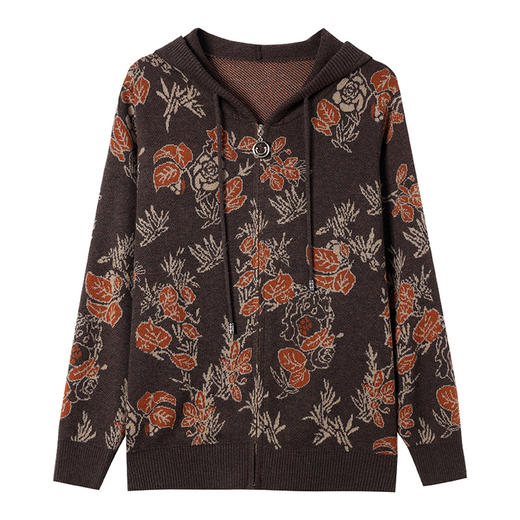 CC-10-6202连帽针织开衫2025年春款外搭提花毛衣外套撞色毛线衫女上衣 商品图4