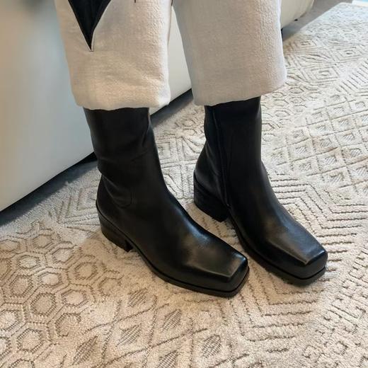 分镜头集成店25春新品真皮时尚百搭久穿不累厚底方头中筒靴 商品图3