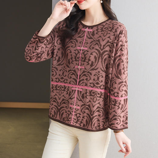 CC-LL-1632七分袖冰丝针织衫女士春秋季2025新款洋气提花t恤宽松遮肉上衣T恤 商品图1