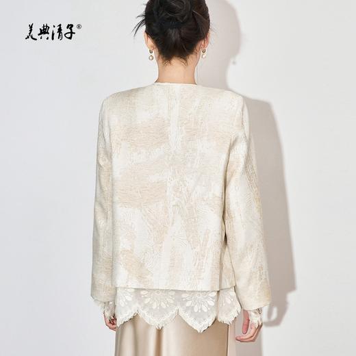 时尚新中式民族风图案提花圆领长袖单排扣丝麻外套 商品图2