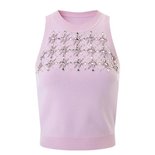 菱格马赛克烫钻短截运动型针织背心 商品图0