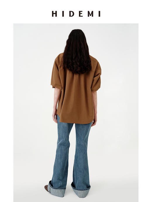 HIDEMI 极简廓形设计感水洗做旧胶片棕口袋知识分子微皱感衬衫 商品图7