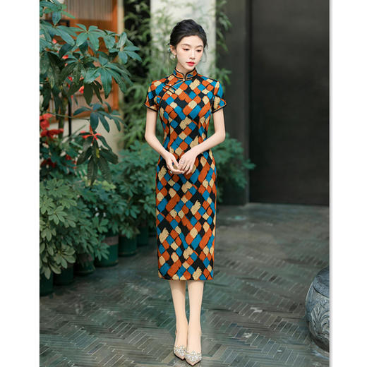 GX老上海复古国风针织提花旗袍2025春新款中长款单层旗袍 商品图3