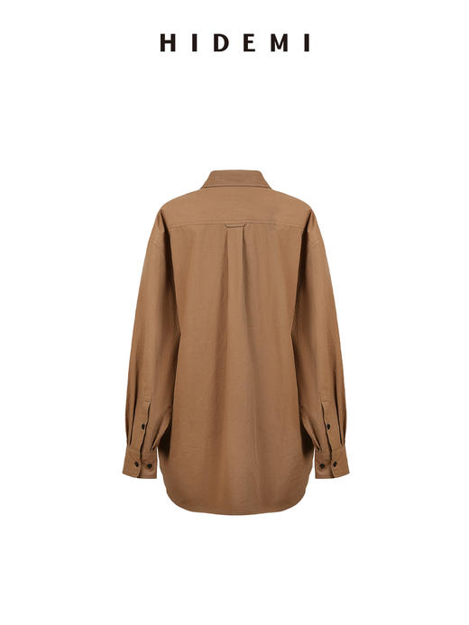 HIDEMI 极简廓形设计感水洗做旧胶片棕口袋知识分子微皱感衬衫 商品图9