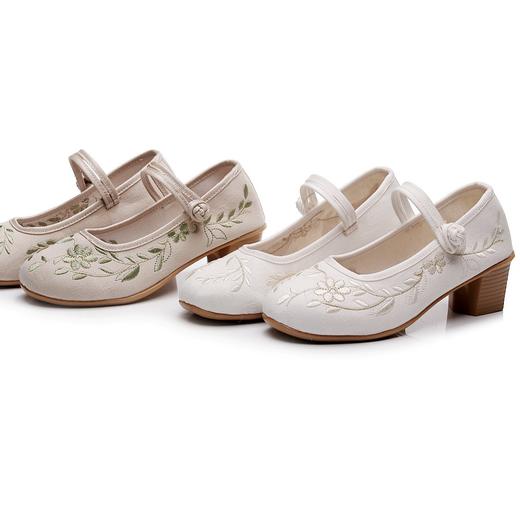 5CM圆头通勤绣花鞋中跟盘扣民族XQ朴实 商品图4