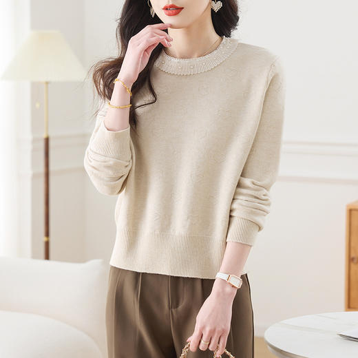 CC-27-2525灰色毛衣女圆领钉珠针织衫2025春装新款好看流行小个子短款上衣 商品图1