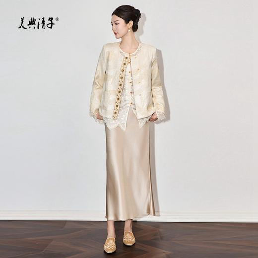 时尚新中式民族风图案提花圆领长袖单排扣丝麻外套 商品图3