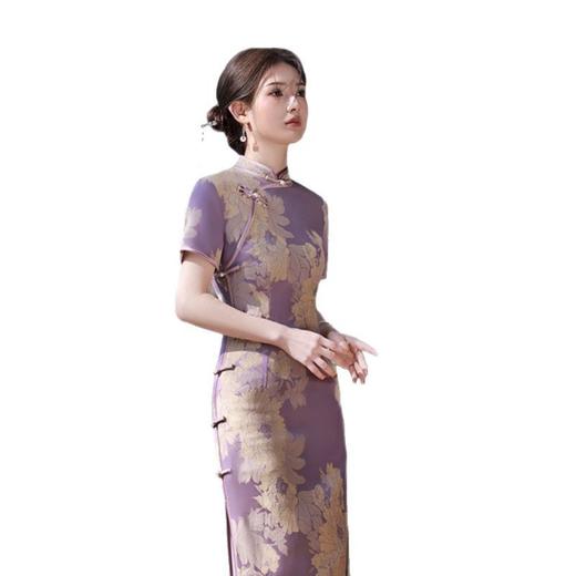 GX老上海复古国风人丝提花长款紫色旗袍2025春夏新款送考旗袍连衣裙 商品图4
