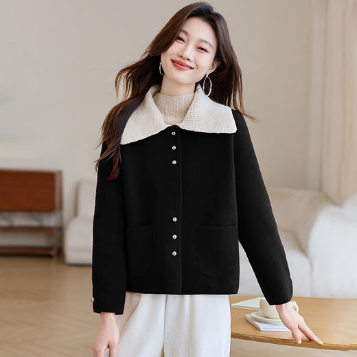 CC-XFY-2510新款春秋可拆卸领小个子短外套女宽松休闲珍珠绒开衫上衣2025春季 商品图2