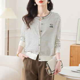 CC-27-2527女士2025年春季新款圆领条纹针织开衫女宽松显瘦毛衣外套上衣气质