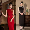 GX红色长款定位绣花无袖旗袍2025春新款时尚改良新中式日常可穿旗袍 商品缩略图0
