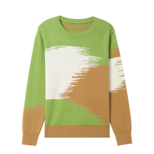 CC-QQH-9182时尚圆领拼色长袖毛衣女士2025年春秋季宽松设计感针织打底衫上衣 商品图4