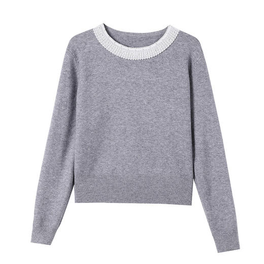 CC-27-2525灰色毛衣女圆领钉珠针织衫2025春装新款好看流行小个子短款上衣 商品图4