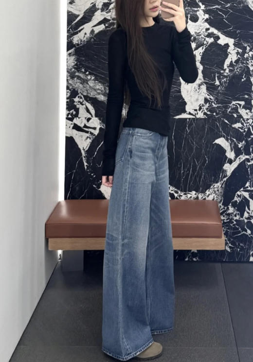 33-6 3月8号发 预售极限特惠 ce土耳其进口牛仔 酵素水洗 柔软超阔腿牛仔裤 商品图3