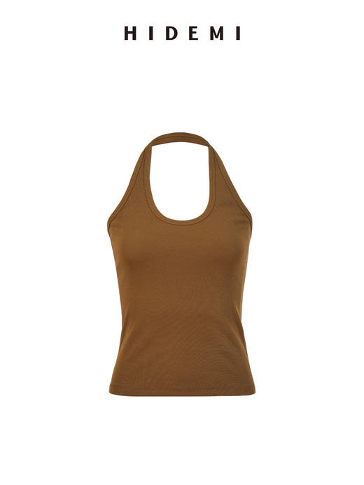 HIDEMI 甄选自然棉超弹坑条螺纹显瘦挂脖式基础款百搭背心 自然白/复古摩卡/奶茶米/高级灰 商品图13