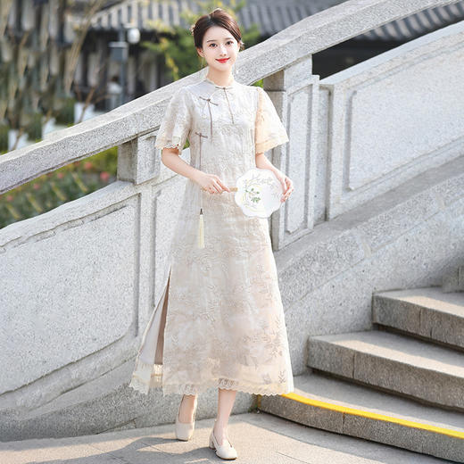 WY25222025新款新中式文艺国风少女复古刺绣改良旗袍连衣裙东南亚 商品图0