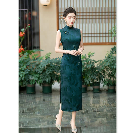 GX复古国风改良新中式长款无袖仿醋酸旗袍2025春夏新款日常修身旗袍 商品图3